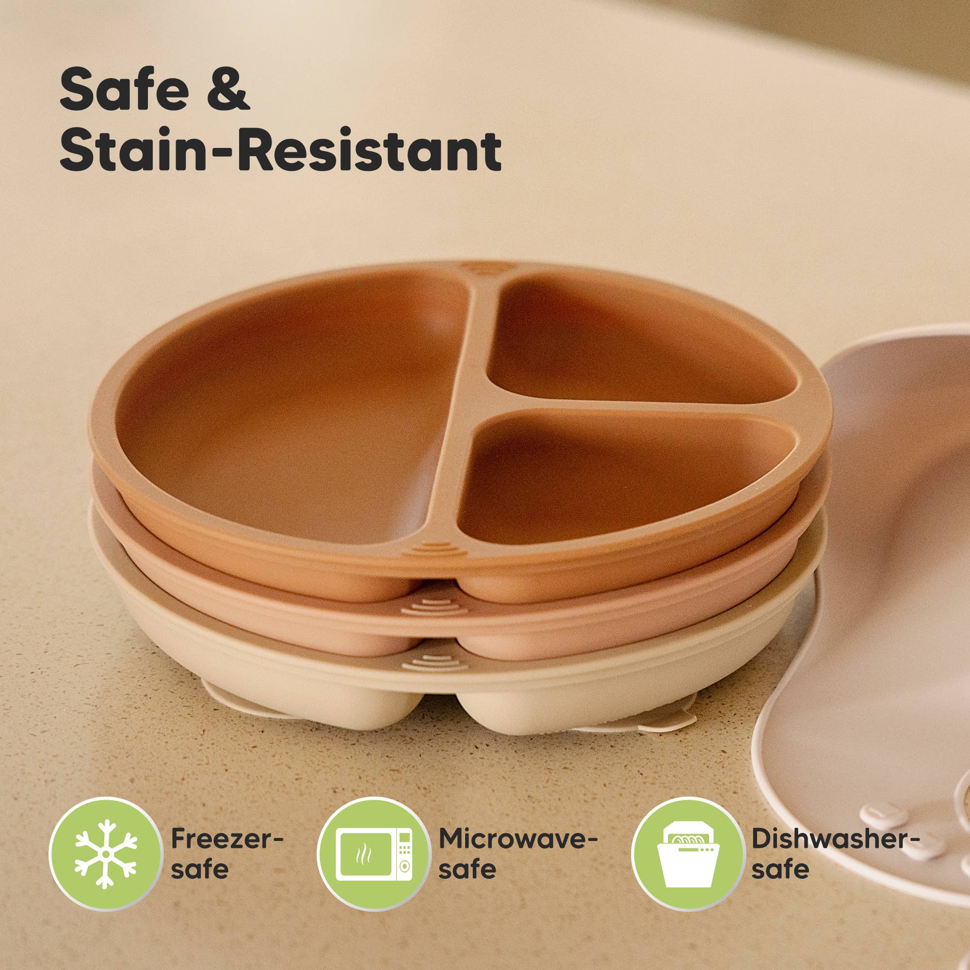 Terracotta 3-Pack Prep Suction Plates for Baby, BPA-Free Silicone Plate for wholesale on Faire4