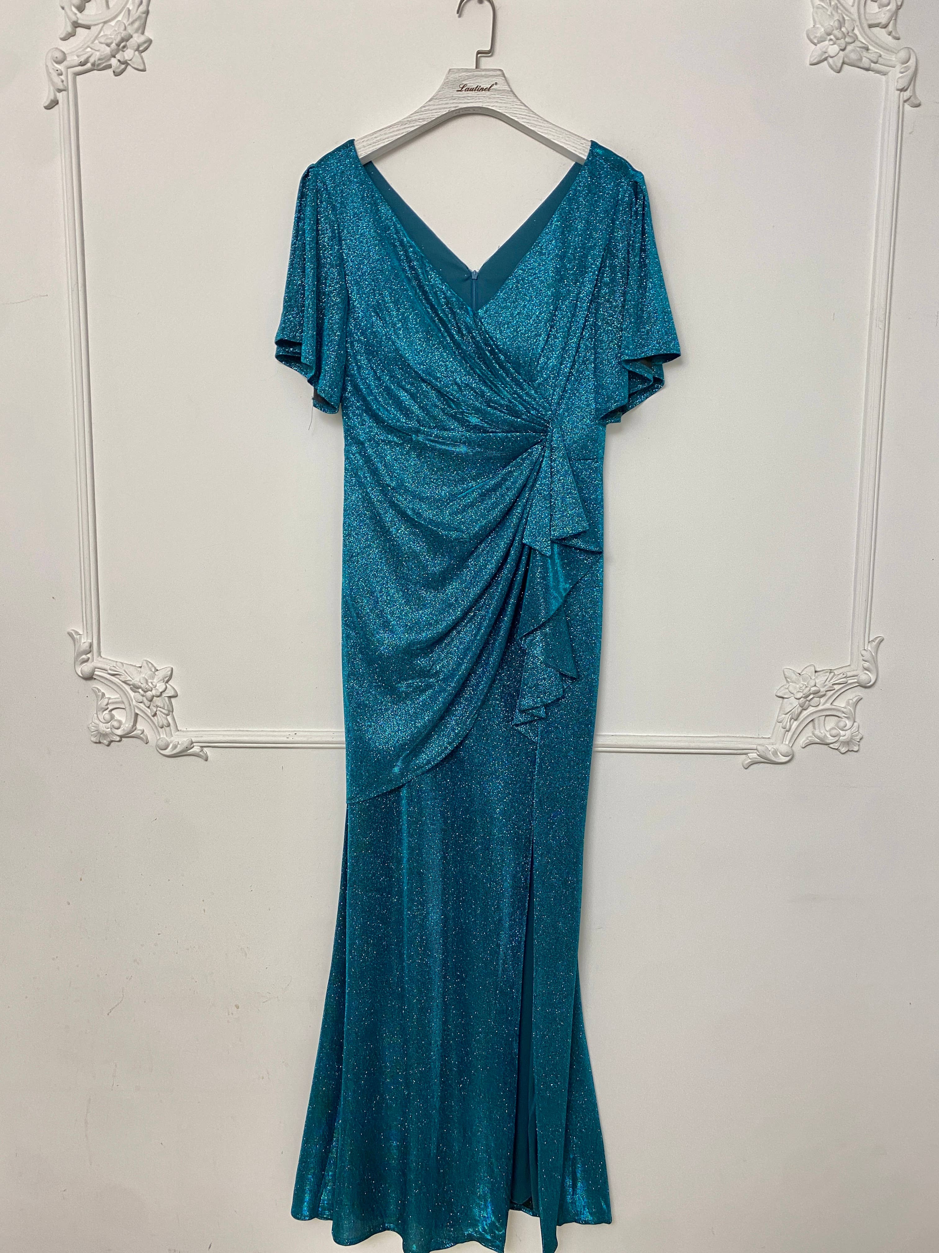 Lautinel – Vestido comprido - Mulher por atacado – Vestido de festa justo com paetês e fenda R18377