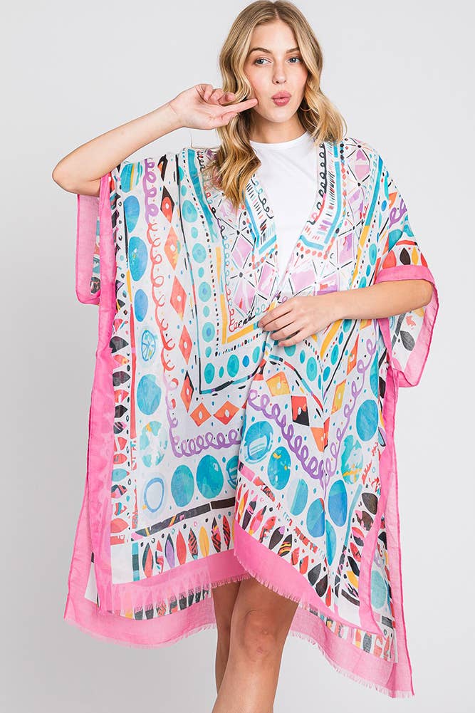 Hana - Wholesale Kimono - Women's - Watercolor Boho Geometric Print Summer Kimono0