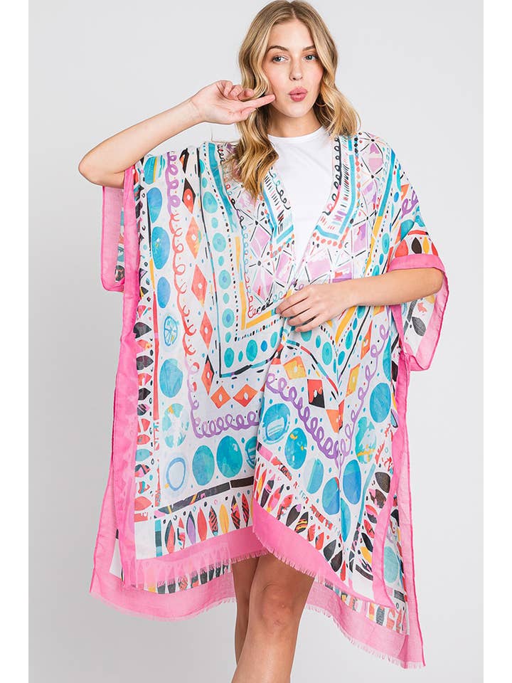 Hana - Vendita all'ingrosso Kimono - Donna - Kimono estivo con stampa geometrica boho ad acquerello