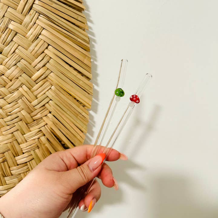 KuriArt Designs - Wholesale Drinking Straw - Mushroom Glass Straws | Reusable Glass Straws5