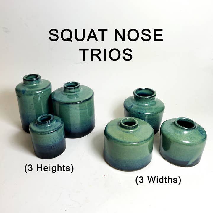 Squat Nose Trios - Collection of 3 Ceramic Bud Vase Bottles for wholesale by Cedarleaf Ceramics