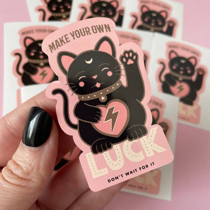 Lucky Fortune Black Cat Spooky Vinyl Sticker for wholesale by Wendy Stephens Art