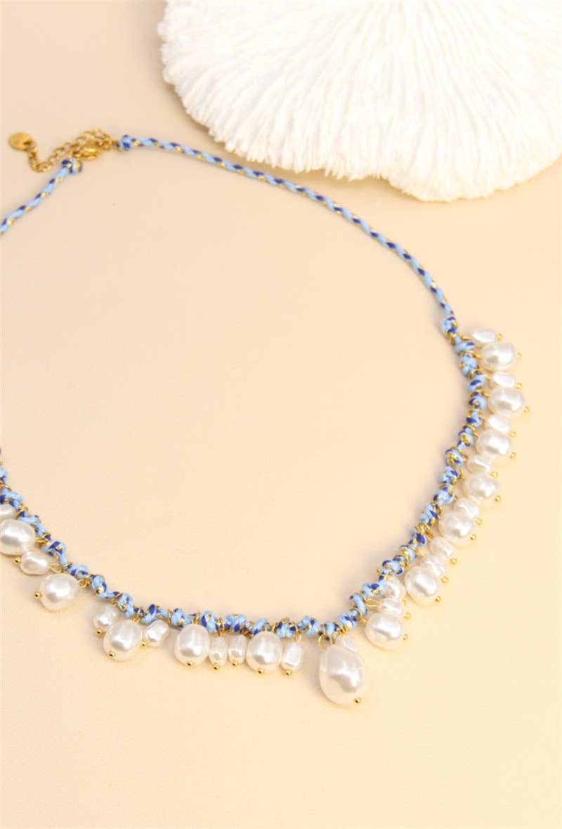 BELLISSIMA BIJOUX - Wholesale Beaded/Pearl Necklace - Elegant Braided Stainless Steel Pearl Necklace7