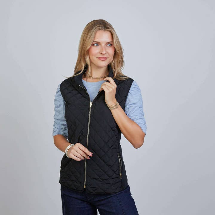 The Essential Perfect Fit Puffer Vest in Black for wholesale by erin gray