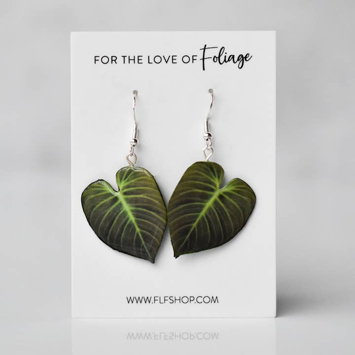 For the Love of Foliage - Wholesale Dangle Earrings - Philodendron El Choco Red || Handmade Leaf Earrings || Plant Earrings || Sterling Silver Earrings0
