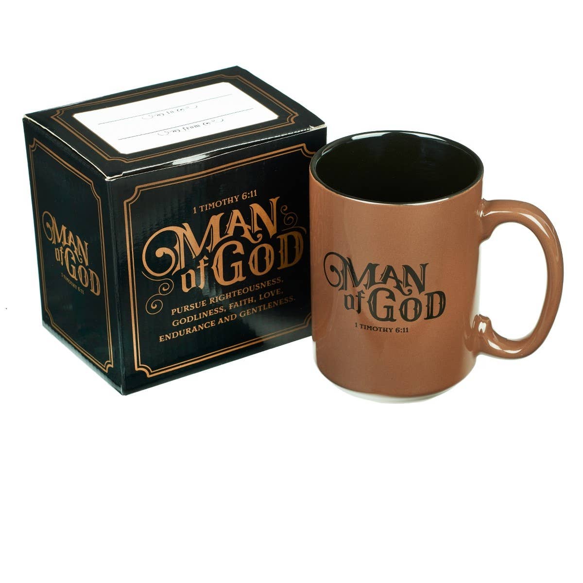 Christian Art Gifts - Wholesale Coffee Mug - Mug Brown/Black Man of God 1 Tim. 6:112
