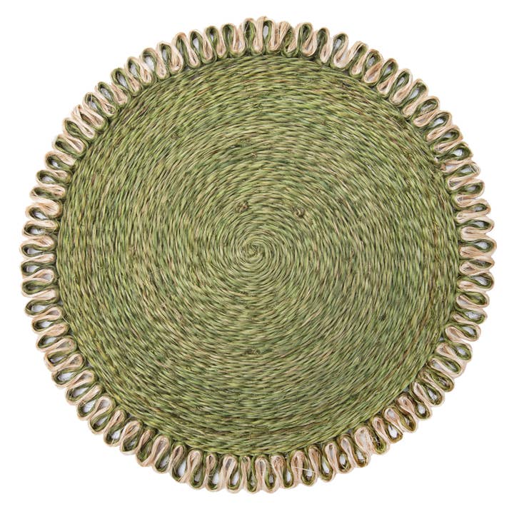 Caravan Home - Vendita all'ingrosso Tovagliette - Loopy Abaca verde oliva e naturale rotondo da 15" - Set di 4