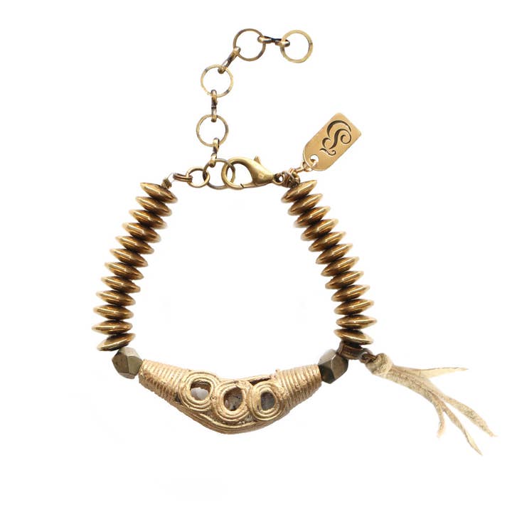 Ozalee-II Ghana Filigranes Perlenarmband aus Messing mit Pyrit für den Großhandel von Julie Bessette