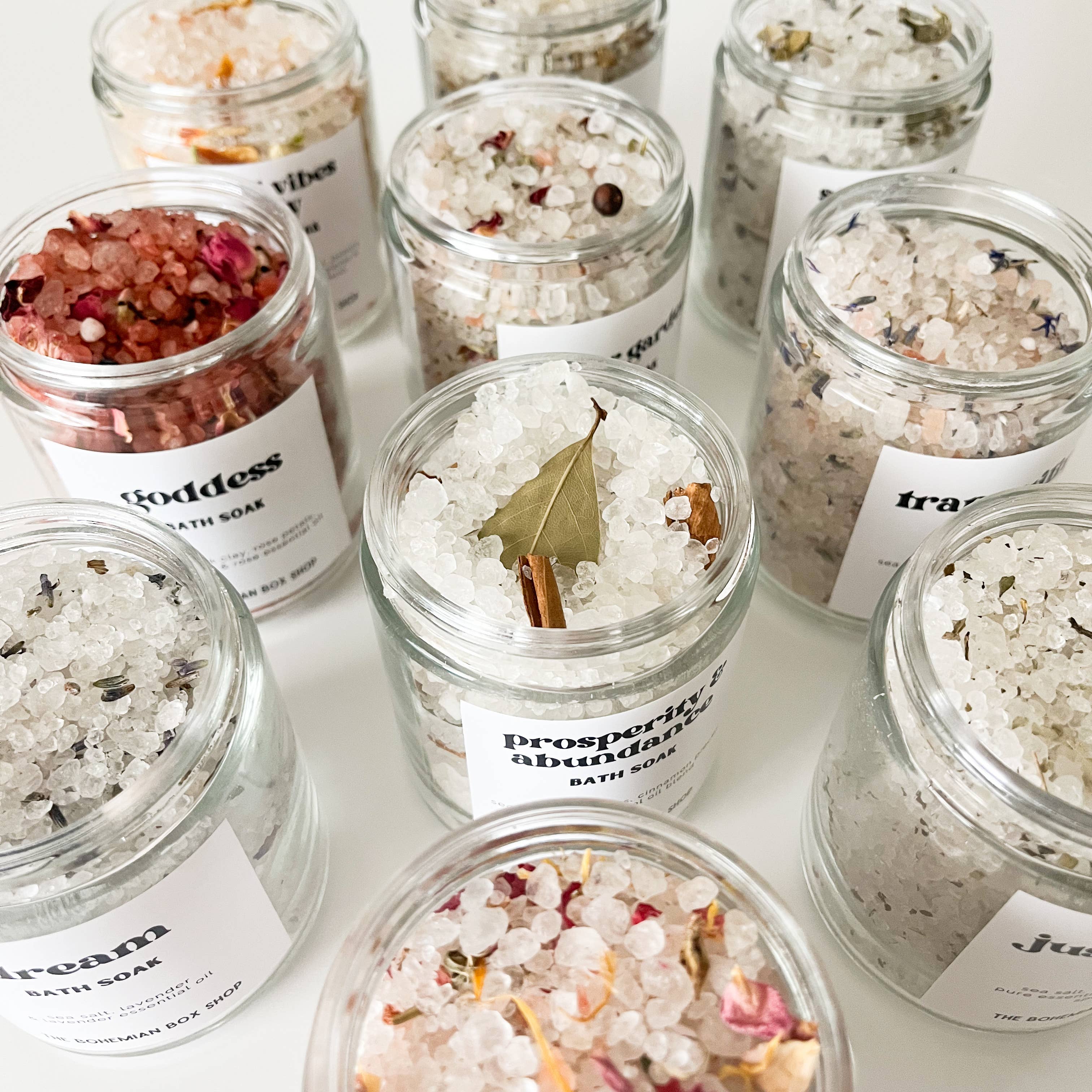 The Bohemian Box Shop - Wholesale Bath Soak/Milk - Good Vibes Only Bath Soak - 8oz Glass Jar of Bath Salts4