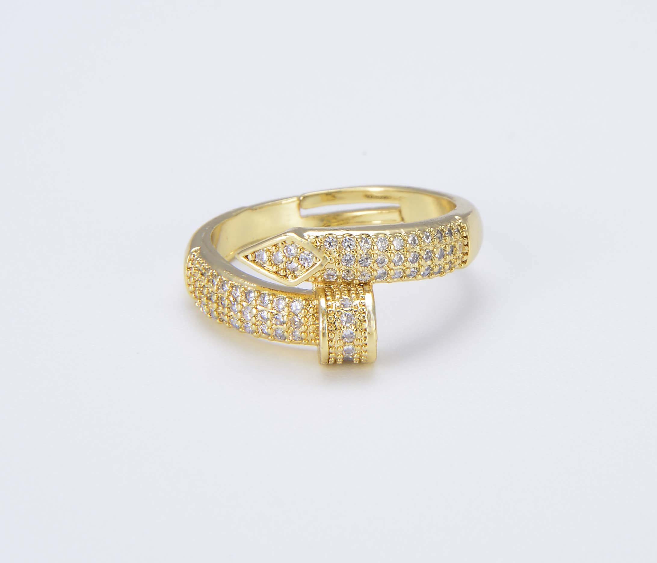 Beads Creation – wholesale Ring med flera stenar – Guld fylld Cubic Zirconia guld spik öppna ring bandet, RG0100