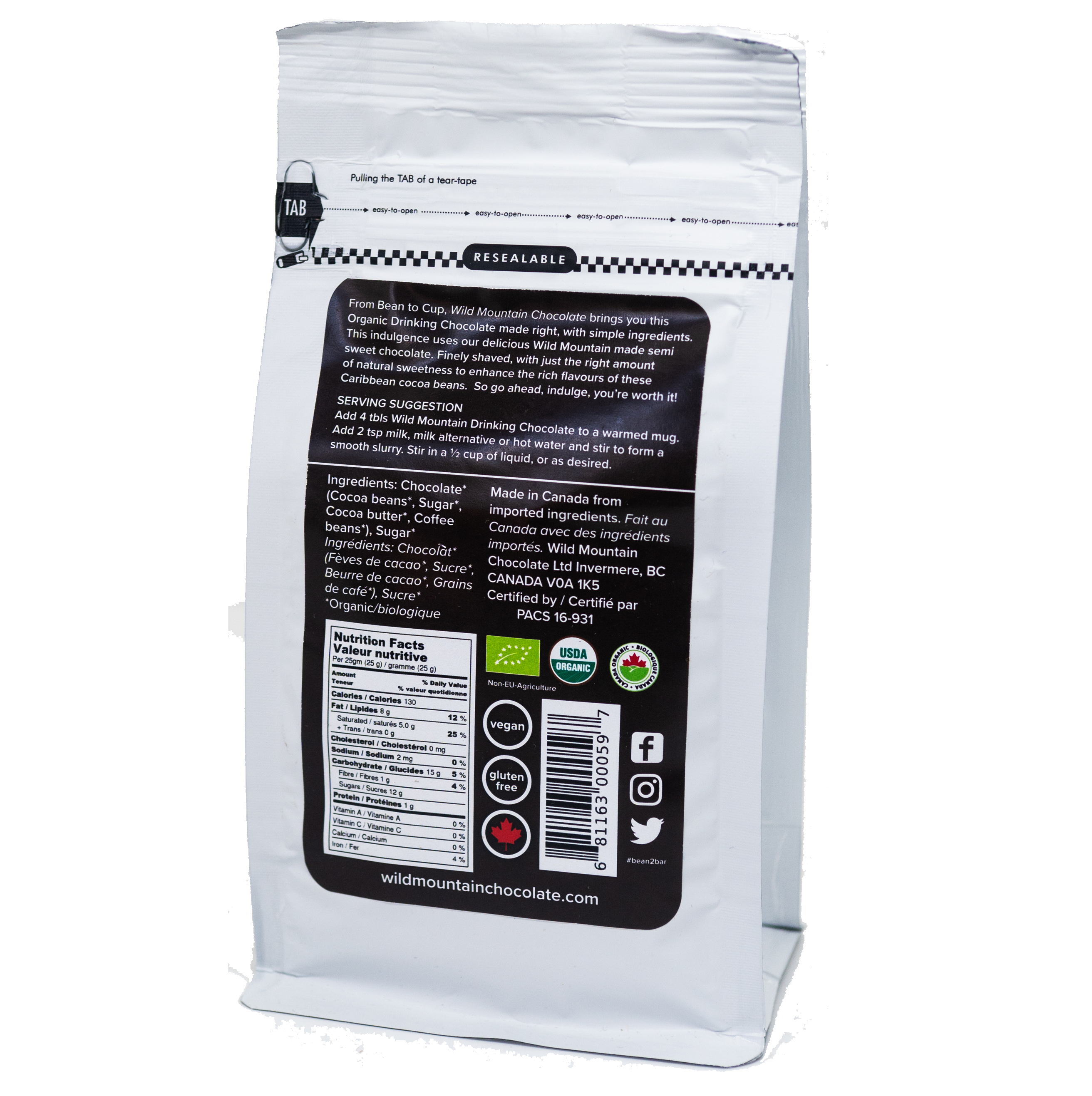 Wild Mountain Chocolate - Wholesale Hot Cocoa Mix/Kit - Organic Caffe Mocha Drinking Chocolate1