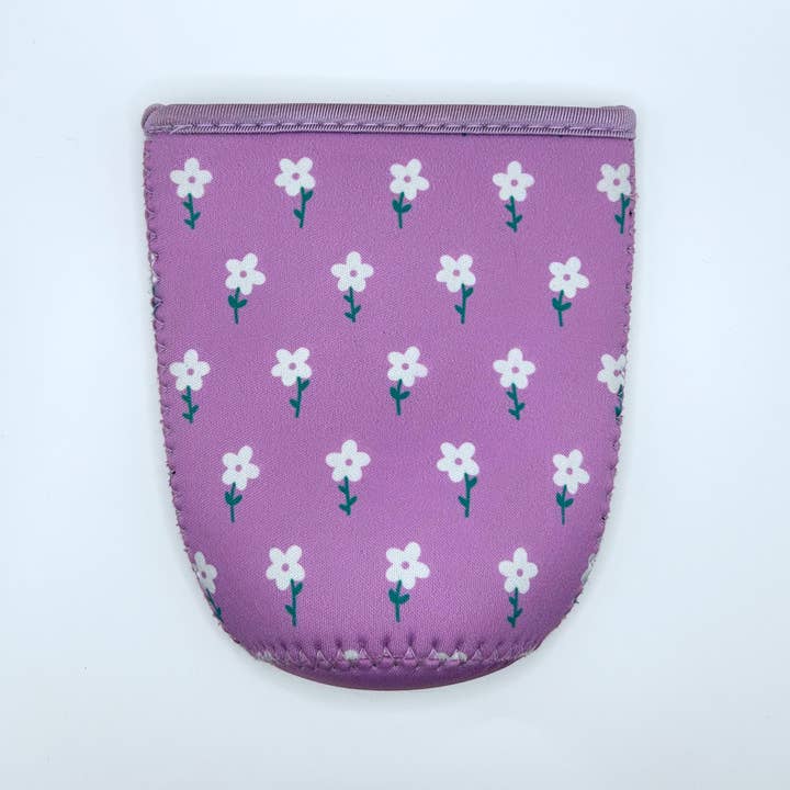 Sun and Mind Co. - Wholesale Drink Huggers & Koozies - Purple and White Flower Field Iced Coffee Drink Sleeve2