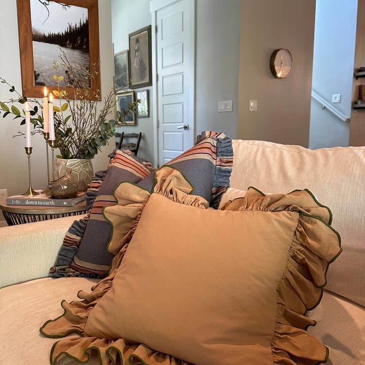 Rennah Collective - Wholesale Throw/Decorative Pillow - Foxy Blue Striped-Ruffle Pillow Cover14