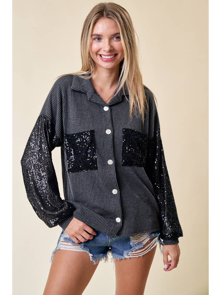 lovely melody - Wholesale Shirt Jacket/Shacket - Women's - LMT4179-Sparkle and Shine Ribbed Shacket