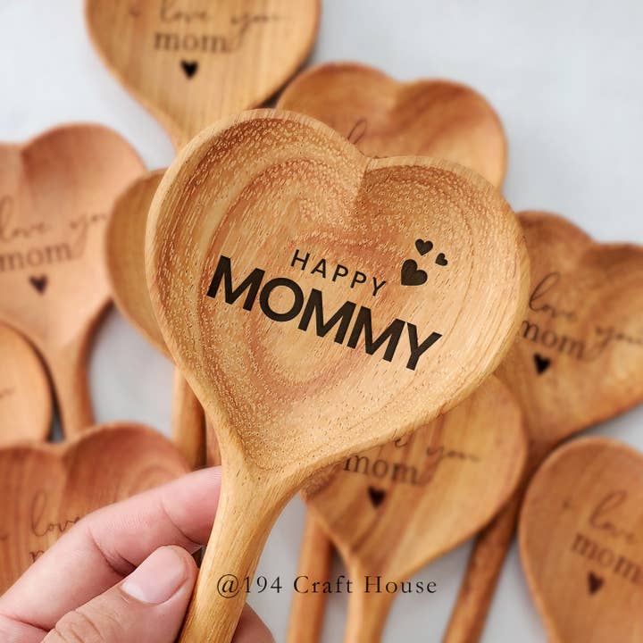 Happy Mommy Wooden Heart Spoon - Valentine Gifts for wholesale by 194 Craft House