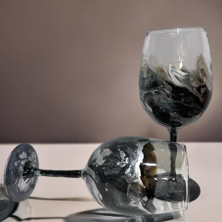 Whimsy and Willow - Wholesale Wine Glass - Metallic Swirl Wine Glasses and Drinkware-Handmade