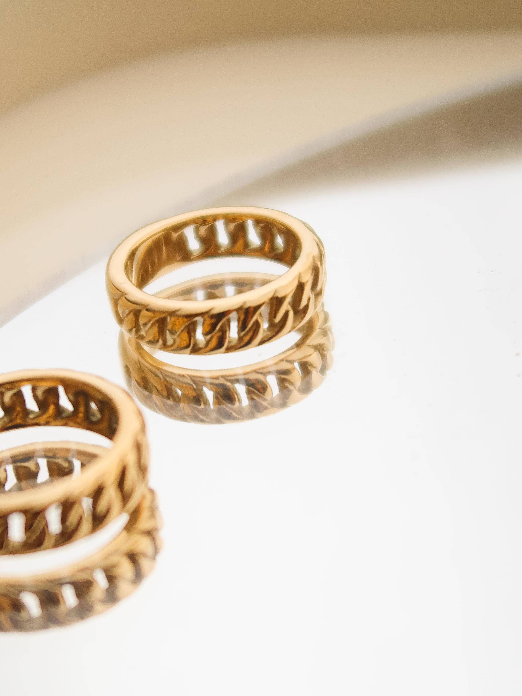 Yellow Gold Billie 18K Non-Tarnish Braided Chain Ring for wholesale on Faire3