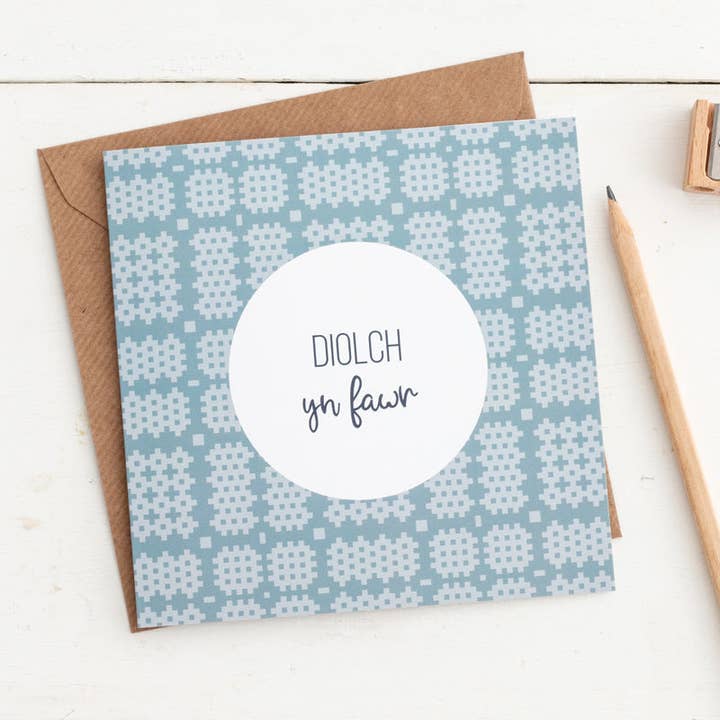 Carte de remerciement « Diolch yn fawar » Tapisserie galloise pour la vente par Draenog