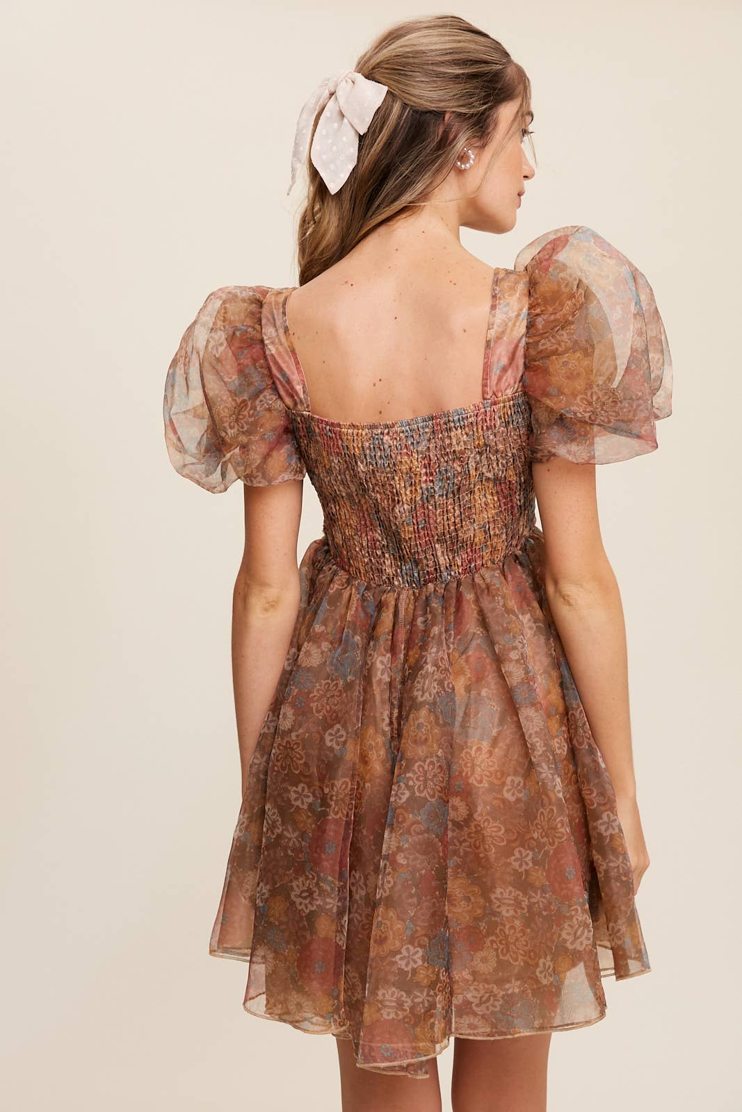 Listicle - Wholesale Dress - Women's - Floral Puff Sleeve Organza Mini Dress24