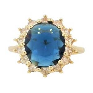 Blue oval cz ring in gold for wholesale by S&A Fashions