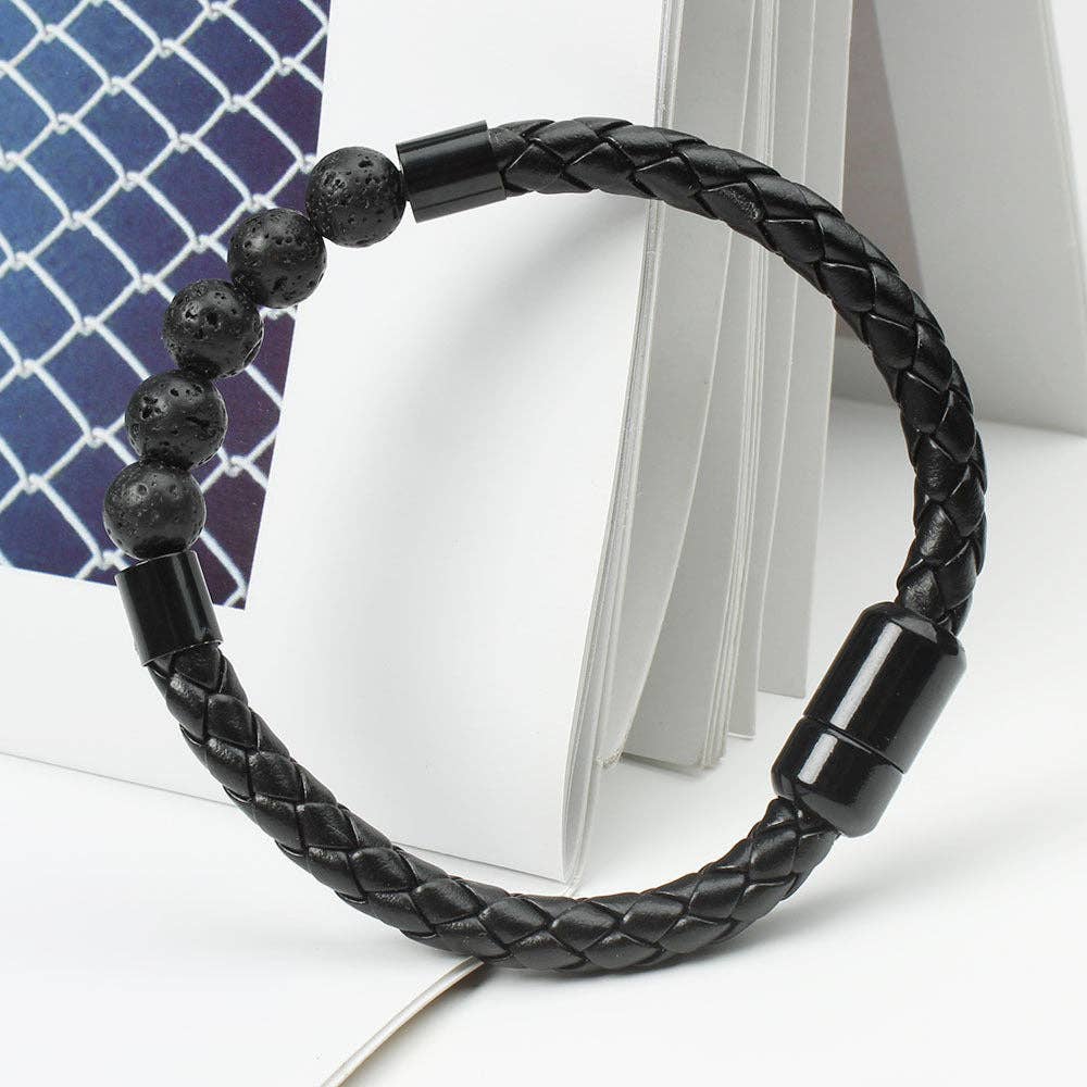 Perimade & Co. LLC - Wholesale Beaded Bracelet - Natural Crystal Stone Bead Leather Bracelet in PU Leather2