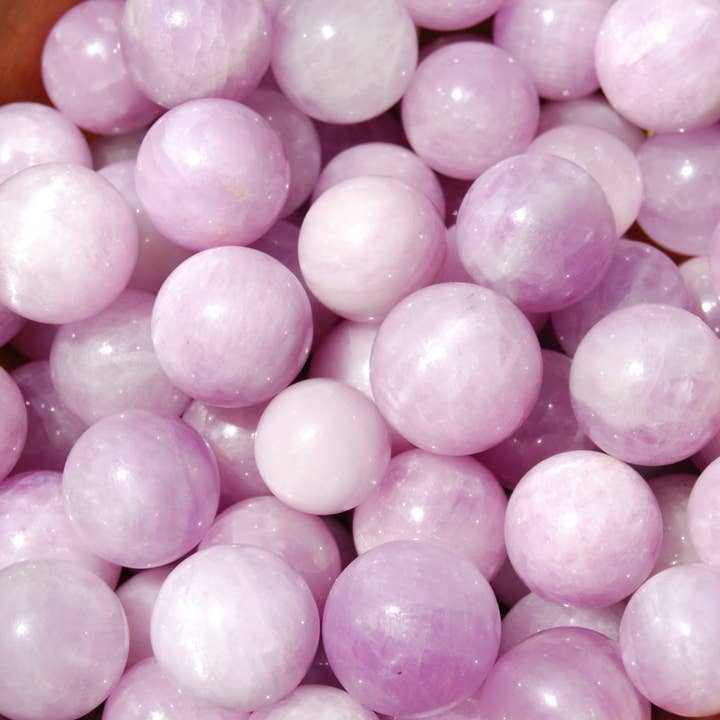 ONE Mini Kunzite Crystal Sphere, Gemmy Chatoyant for wholesale by Caspar Curiosities