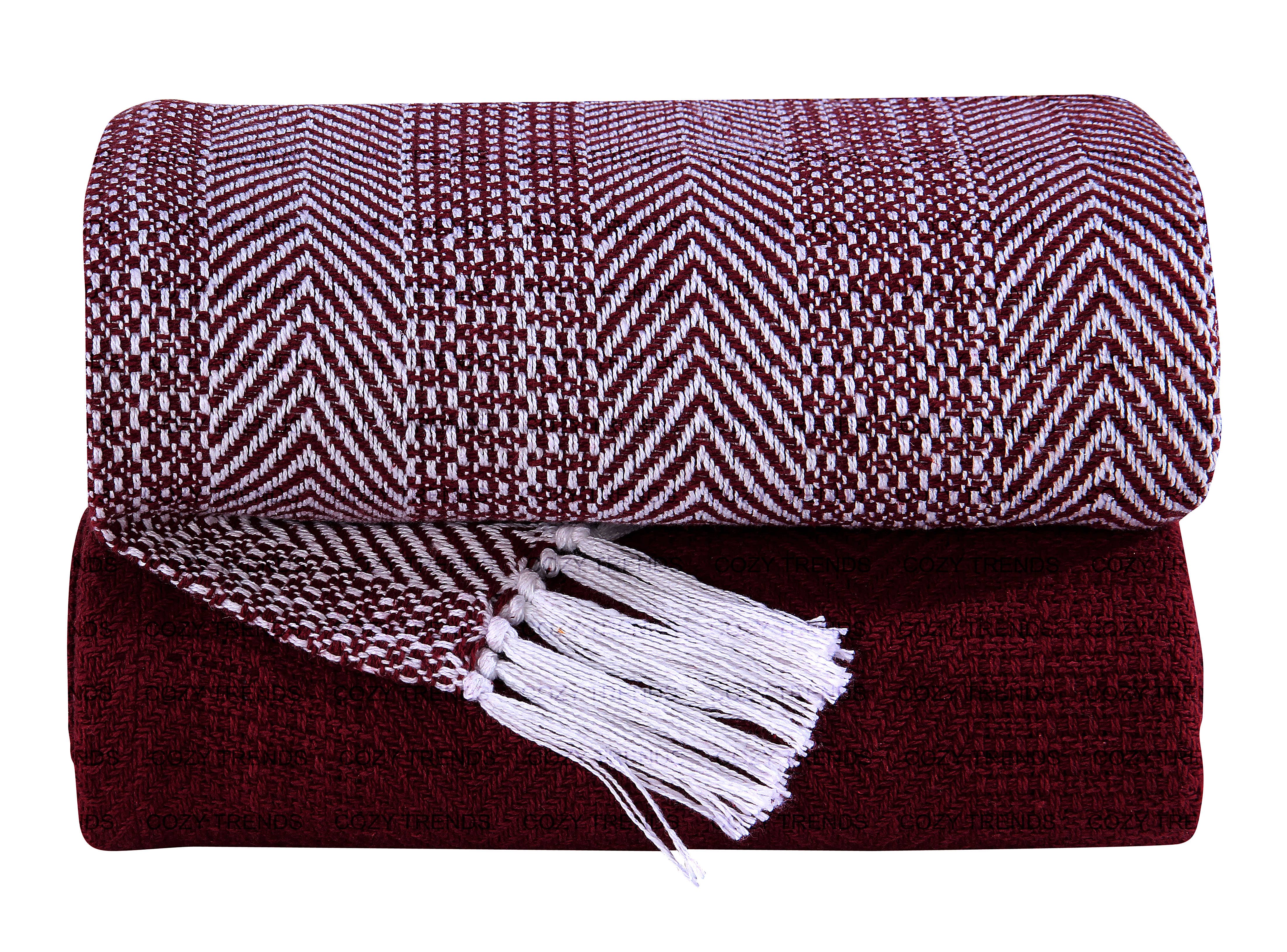 COZY HOMES COLLECTION – Engroshandel Tæppe – Håndvævet 100% bomuld kaste tæppe sildeben (sæt med 2)1