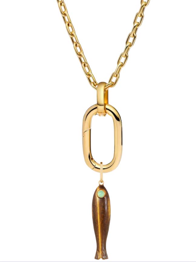 Lucky "Yu"- Fish-Gemstone Fish Charm 14K Gold Necklace for wholesale by HoopLa