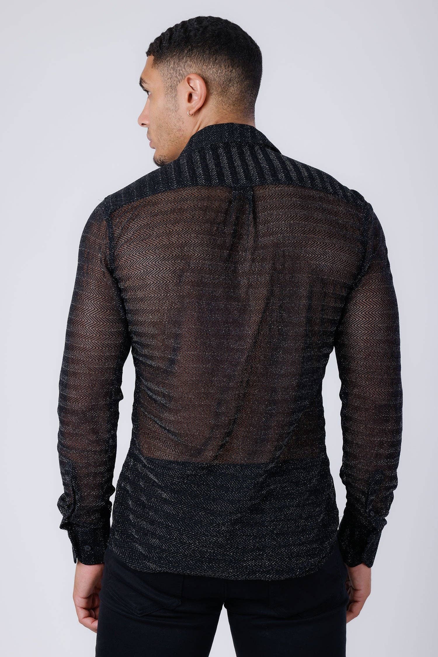 Black  Men's Stretch  Long Sleeve Shirt 4B94 for wholesale on Faire1