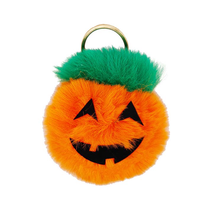 Cap Zone - Wholesale Keychain - Women's - Halloween Pumpkin Fuzzy Faux Fur Pom Pom Key Chain