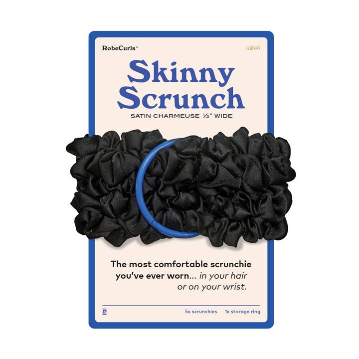 RobeCurls Satin Skinny Scrunch - 5 Pack Black for wholesale by RobeCurls