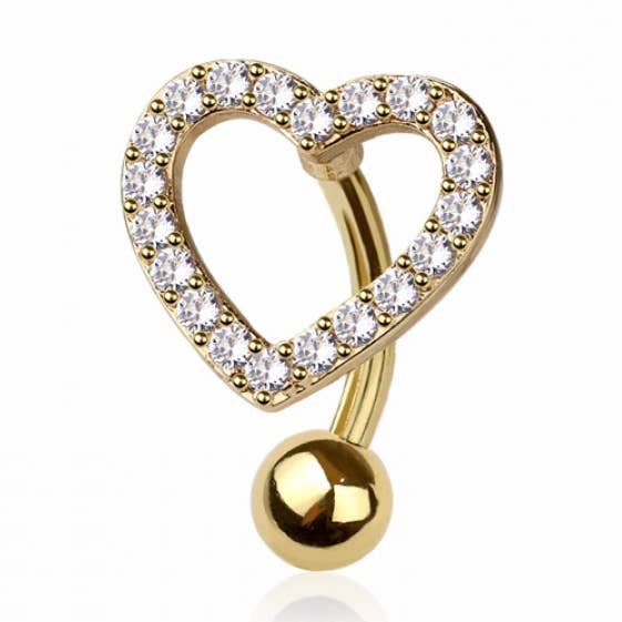 CZ GEM HEART 316L SURGICAL STEEL NAVEL BELLY RING for wholesale by CRAVE