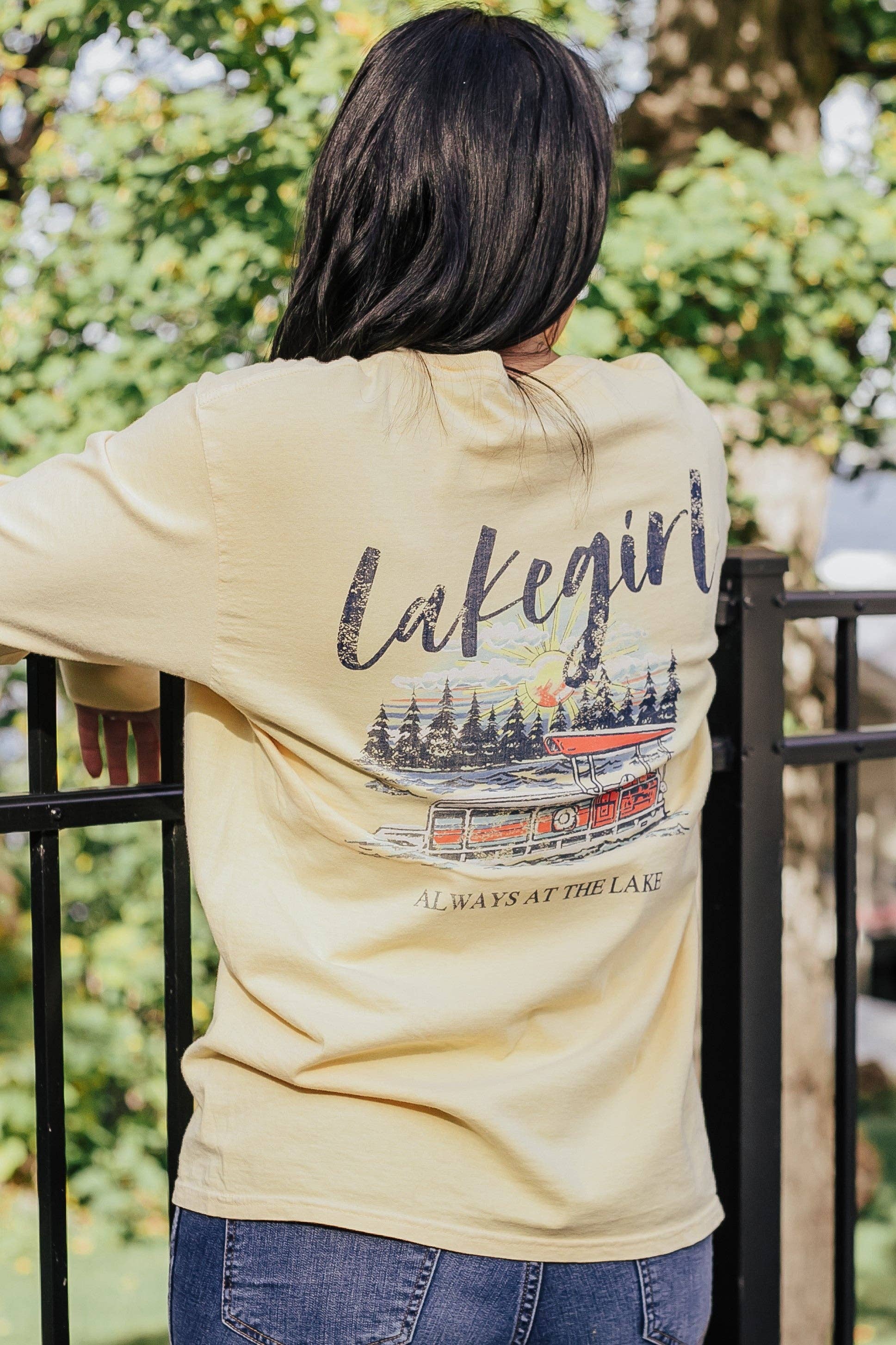 Lakegirl - Wholesale Screen Printed T-Shirt - Women's - Pontoon Long Sleeve in Butter0