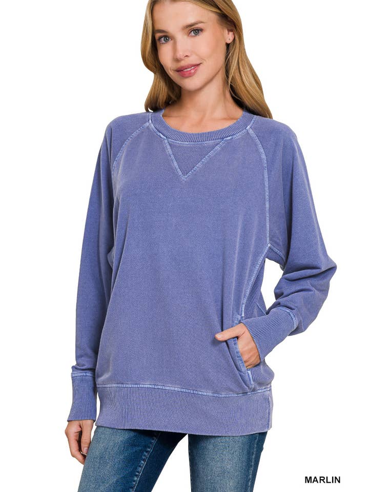 42POPS - Wholesale Sweatshirt - Women's - `.Washed French Terry Pullover With Side Pockets39