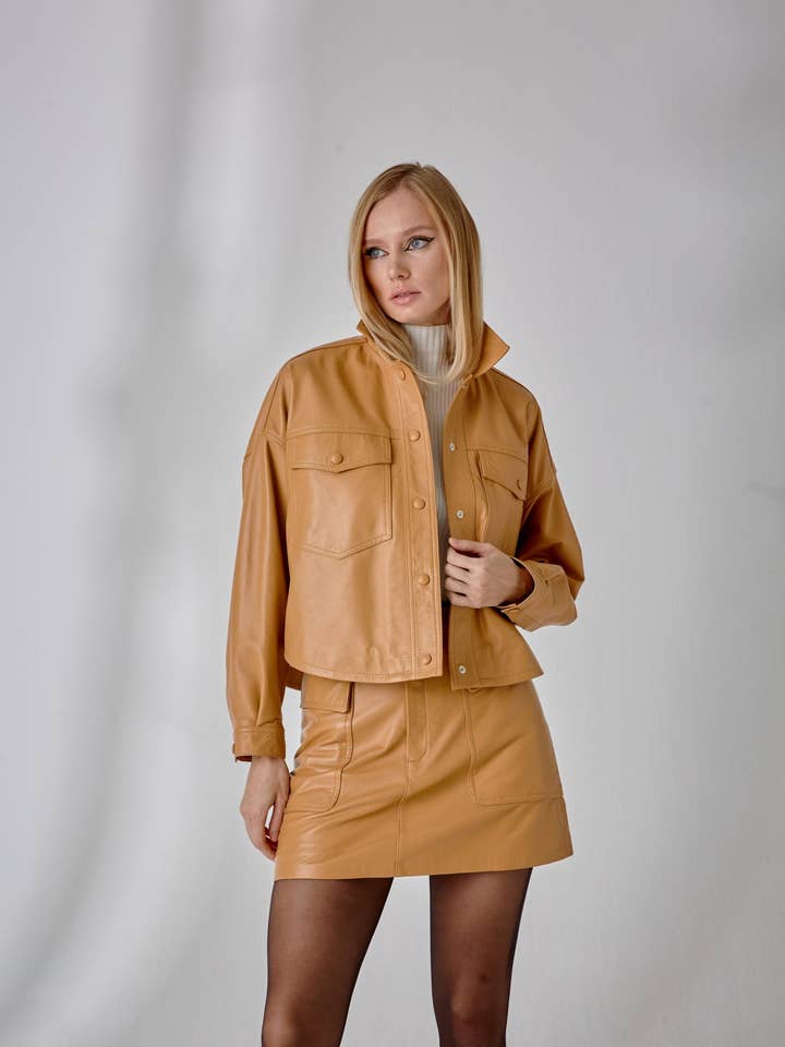 Giacca in Pelle da Fidanzato – Cammello per la vendita all'ingrosso da parte di DUE2store