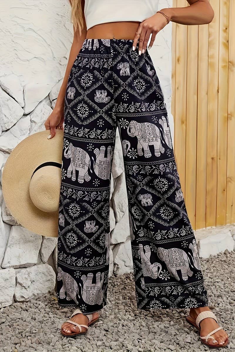 BLACK CWBLP2076_BOHO ELEPHANT PRINT DRAPED WIDE LEG PANTS for wholesale on Faire3