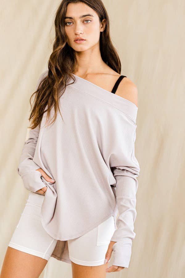 BUCKETLIST INC - Vente Haut en maille – femme - Haut surdimensionné en tricot uni côtelé à dos ouvert T206130