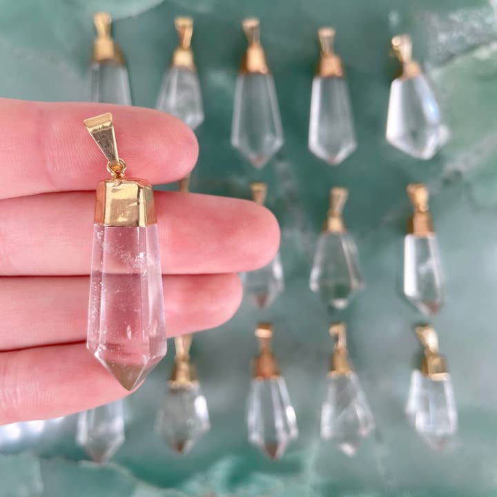 Fancy Crystal Quartz Point Pendants with Electroplated for wholesale by Rock Paradise