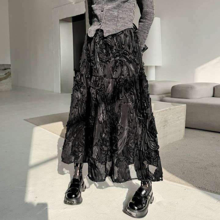 Sheer Trend - Wholesale Skirt - Women's - 3D Pattern Mesh Skirt5