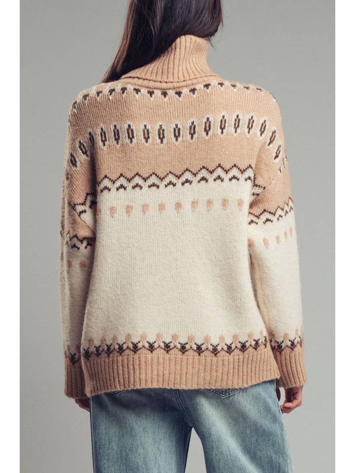 Urban Daizy - Vente Pull en maille – femme - Pull à col roulé coupe décontractée motif Fair Isle20