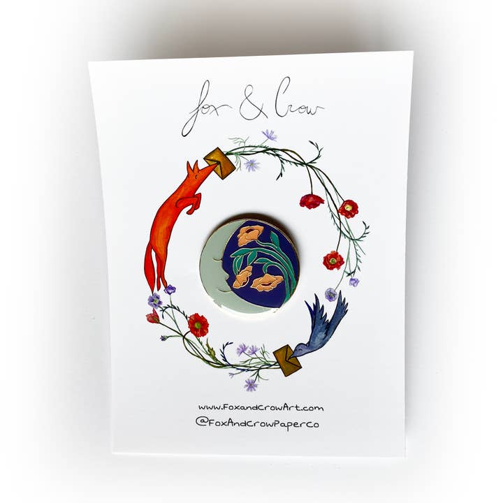 Fox & Crow Paper co. - Wholesale Lapel Pin/Button - Moon Enamel Pin / Enamel Pin / Moon Gift / Floral Pin0