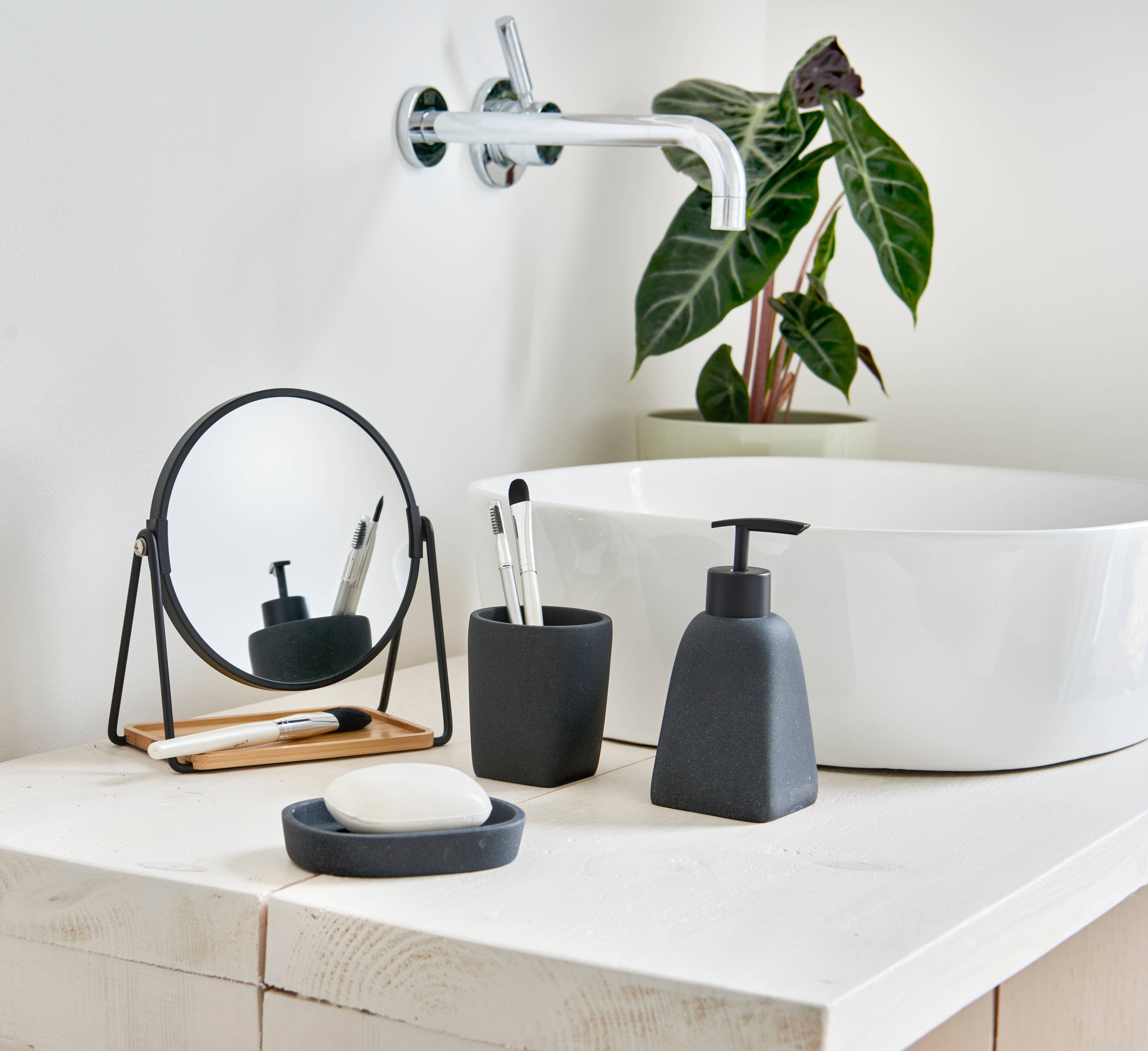 Soap dish "Dark Stone", polyresin, black for wholesale on Faire1