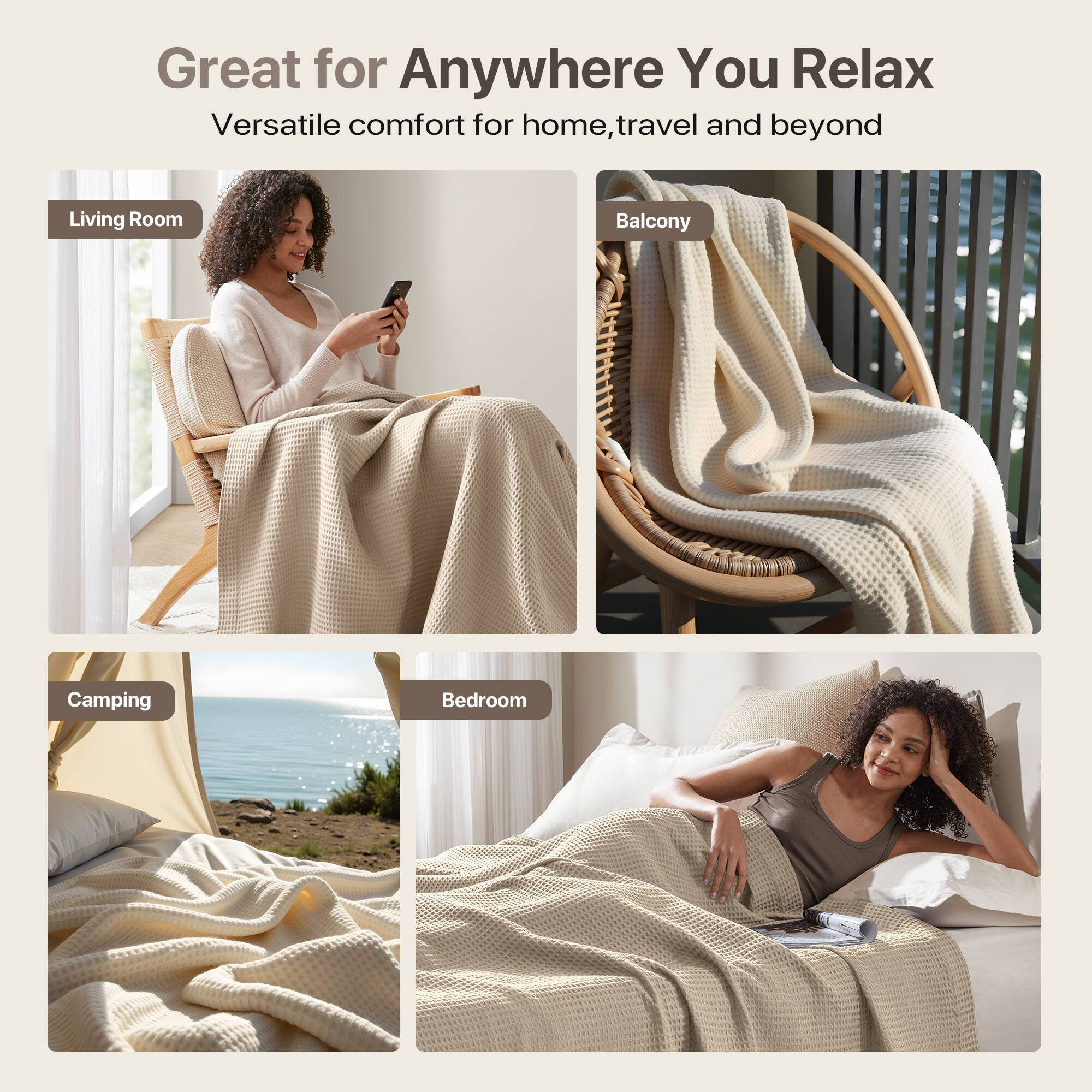 Olliix - Wholesale Bedding Blanket - Waffle Weave Cotton Bedding Blanket, Khaki10