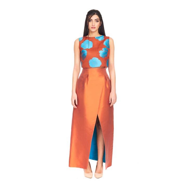 Mikado skirt and silk top set for wholesale by Kuea Italian Style