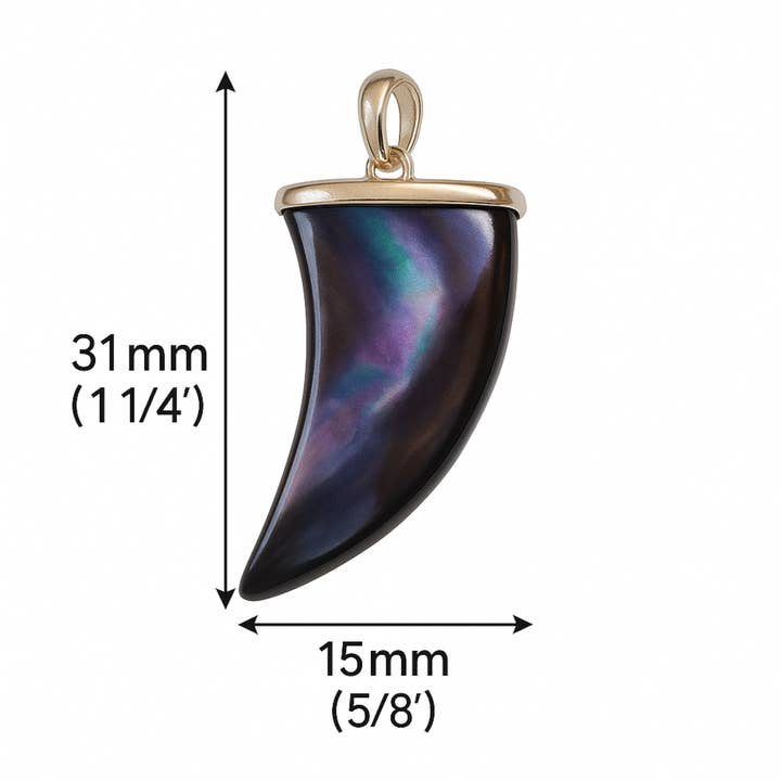 Only Beads - Wholesale Pendant/charm necklace - Paua Shell Claw Tooth Pendant 15mm x 31mm Silver Plated Bail3