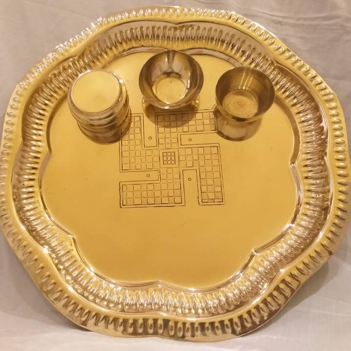 Elegant Brass Pooja Thali with Katori Set for wholesale by Anuna Enterprises LLC