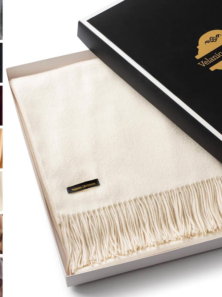 Velanio 100% kashmirplaid, elfenben, 60x54 for engroshandel hos Velanio Cashmere