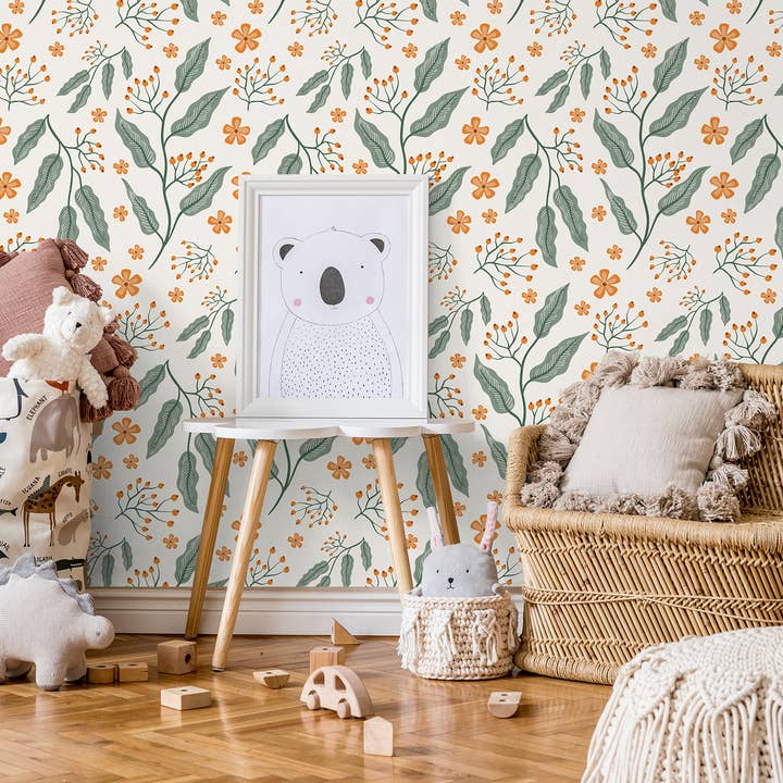 Grøn Blad Planteskole Tapet, Botanisk Natur Vægmaleri for engroshandel hos SimurgWallArts