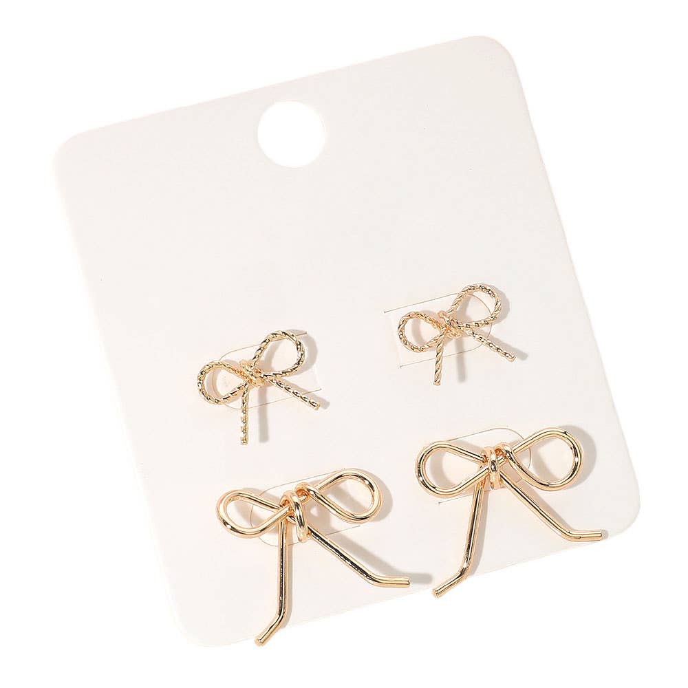 Sensibling Corp. - Wholesale Stud/Post Earrings - 2Pairs - Metal Wire Bow Stud Earring Set1